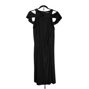 Ralph Lauren Women's Faux Wrap Dress Black Beaded Cold Shoulder Party Formal 14